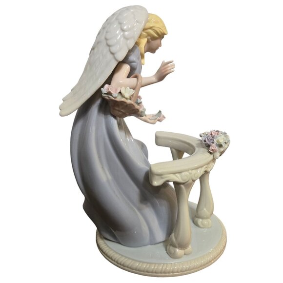 Large Porcelain Angel Figurine Floral Flower Basket Heavy 13 Inch Collectible - Picture 3 of 16